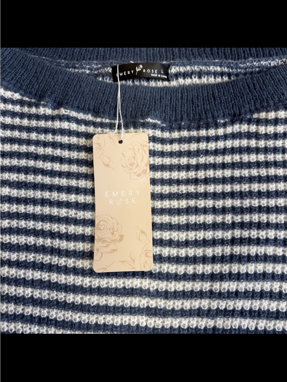 Striped Navy and Cream Crewneck Sweater - Picture 2 of 7